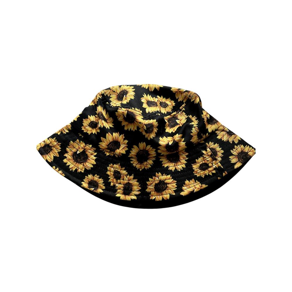 NWOT Sunflower Sun Bucket Hat Womens Black Floral Wide Summer Beach Outdoor - Picture 2 of 7